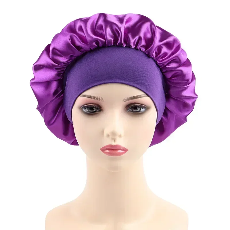Damen-Schlafmütze mit breiter Krempe, Seidenhaube, Haarwickel zum Schlafen, Schlafmütze mit elastischem, weichem Band, Schlafmütze mit elastischem, weichem Band: Blau