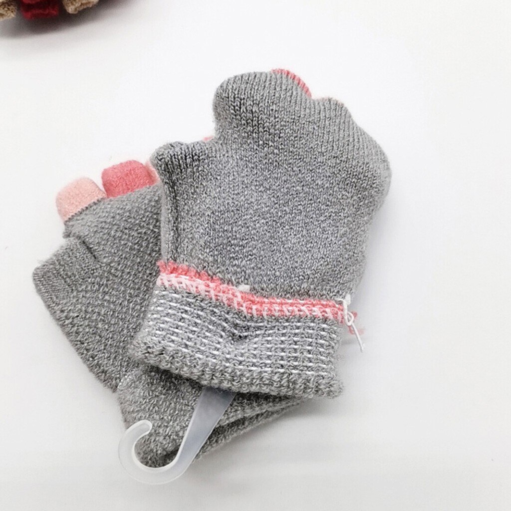 Toddler baby vinter varm strikket konvertibel flip top fingerløse vanter handsker handschoenen børn børn drenge piger vanter