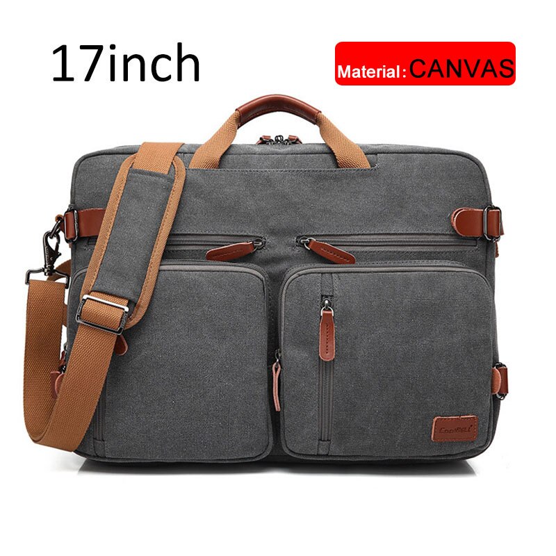 17 Inch Convertible Briefcase For Men Business Handbag Messenger Bag Casual Laptop Multifunctional Travel Bags Male: Dark gray canvas 17