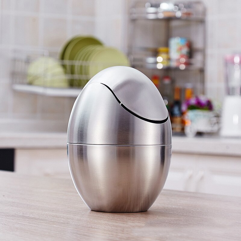 Stainless Steel Small Trash Bin Recycling Cover Table Nordic Bedroom Garbage Bin Kitchen Metal Desk Poubelle Home Garden