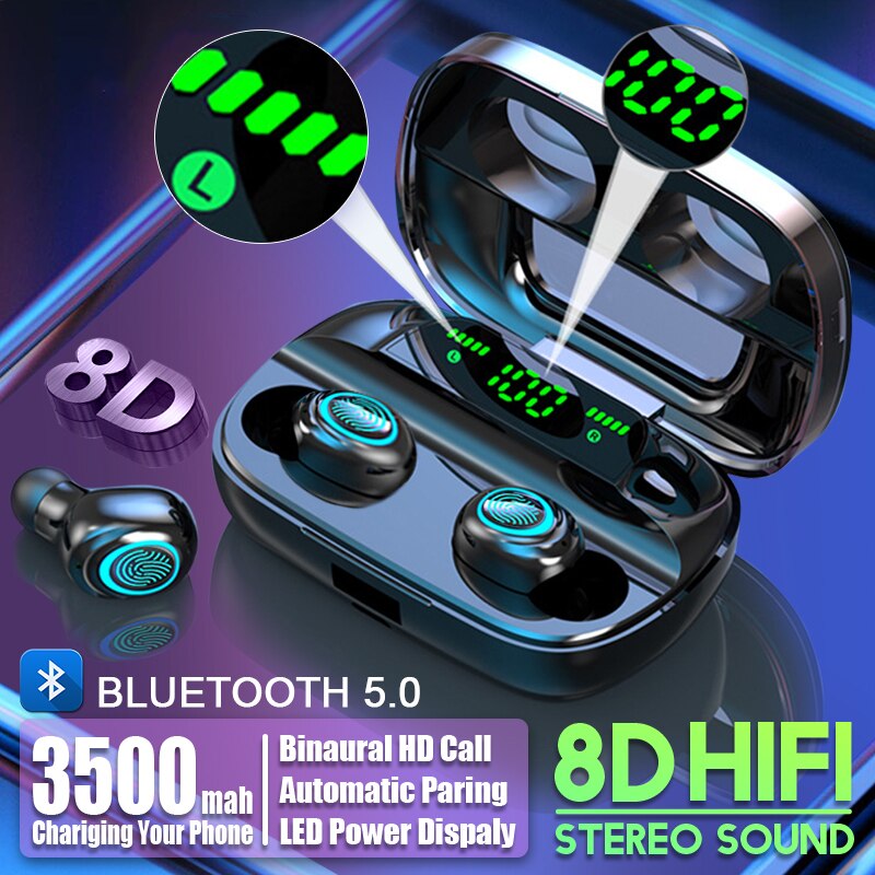 3500 mah  s11 bluetooth  v5.0 øretelefoner trådløse hodetelefoner tws med mikrofon sport vanntette hodetelefoner ørepropper støyavbrudd