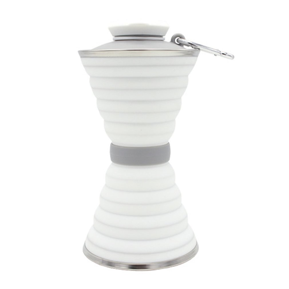 Grote capaciteit siliconen opvouwbare waterkoker verstelbare sportwaterbeker reisvoedselveilige picknick school trendy fles: Wit