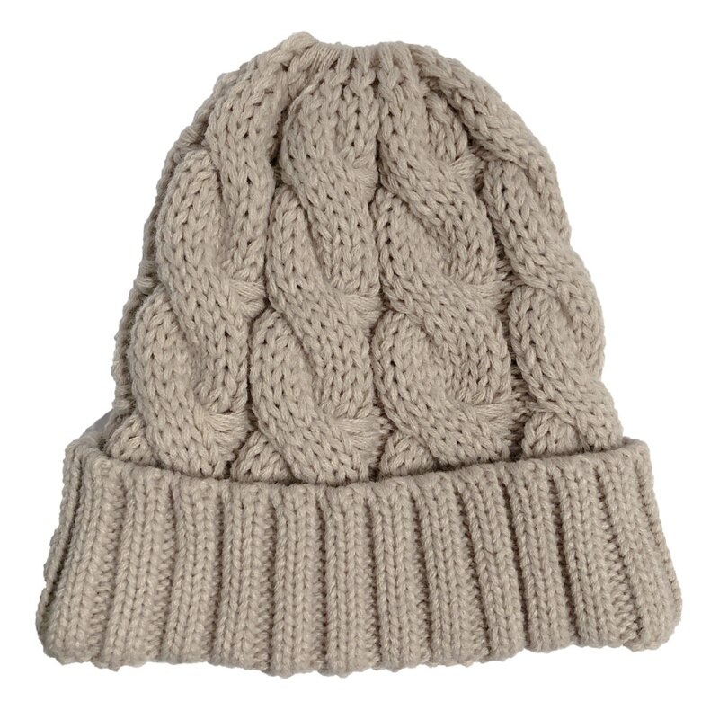 Hat autumn and winter woman knit warm innocent bonnet ponytail warm hat roll adjustable wool thick solid color: M
