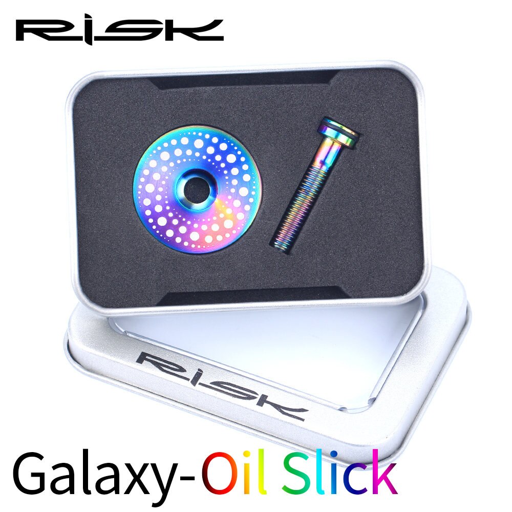 RISK Bicycle Stem Top Cap Headset Cover Titanium Alloy Bolt Road MTB Bike 28.6mm 1 1/8" Front Fork Head Tube Superlight Ti Screw: Galaxy Oil slick