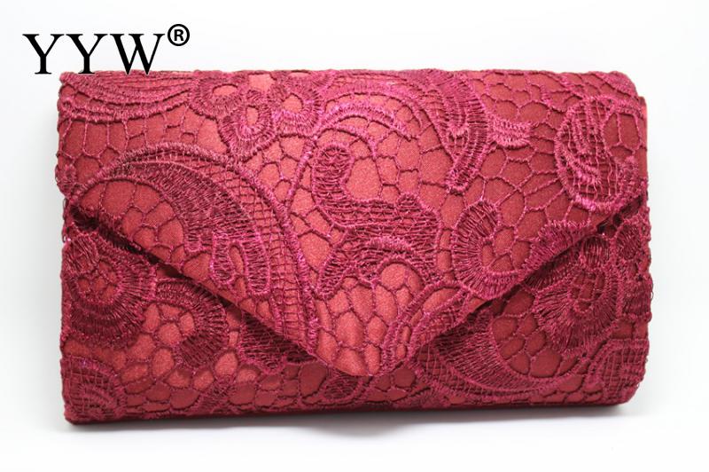 neue Europa Burst Elegante Spitze Floral Stickerei Umschlag Tasche Abend Party Kupplung Tasche Blume Kleine Schulter Tasche: wine red color