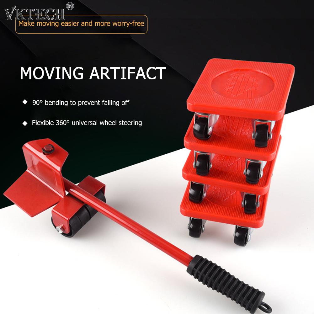 5pcs Furniture Mover Tool Transport Lifter Heavy Stuffs Moving 4 Wheeled Roller with 1 Bar Mover Device Set