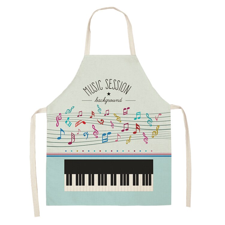 Music Note Kitchen Sleeveless Chef Aprons For Women Cotton Linen Bibs Household Cleaning Pinafore Home Cooking Apron 53*65cm: 2WQ-WQL0195-9