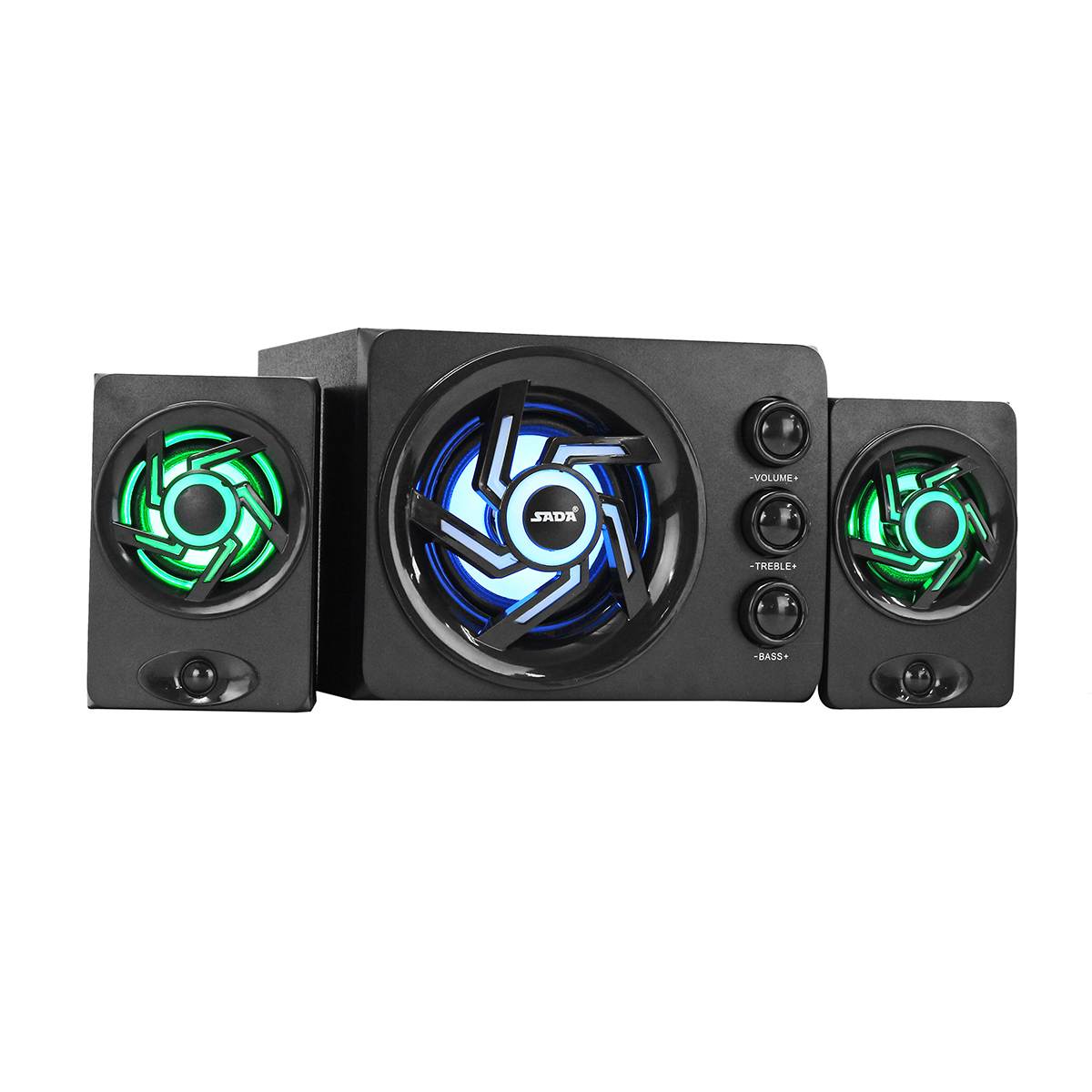 USB Wired Mini Computer Speakers Colorful LED Light Bass 3D Stereo Subwoofer 3.5mm AUX Loundspeaker for Laptop Smartphones: with Blue Light