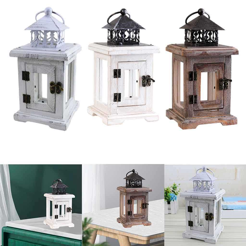 Retro Style Pillar Candle Holder Wooden Lantern Candlestick Night Light Candleholder Garden Home Decoration Ornaments