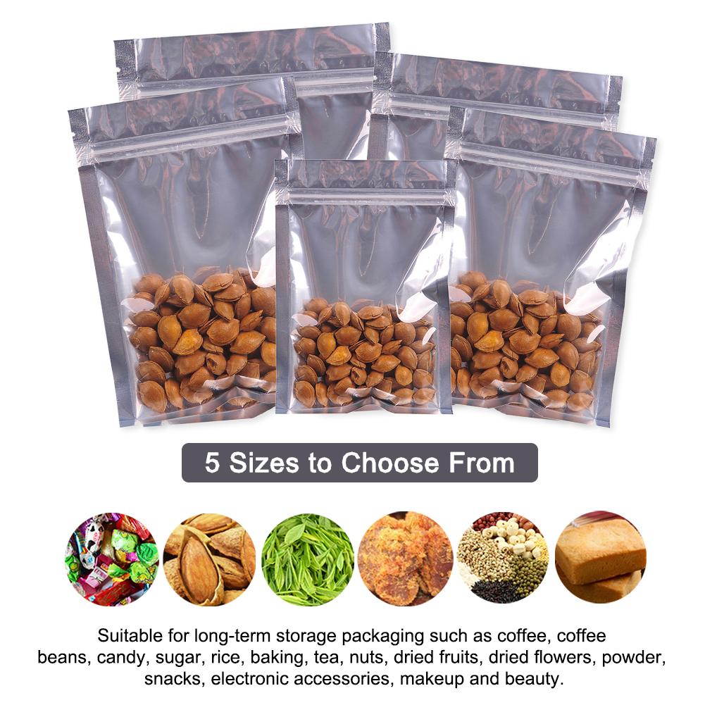 100PCS Transparent Plastic Package Bag Stand Up Aluminum Foil Zipper Bags Silver Doypack Mylar Pouches For Coffee Snack Storage