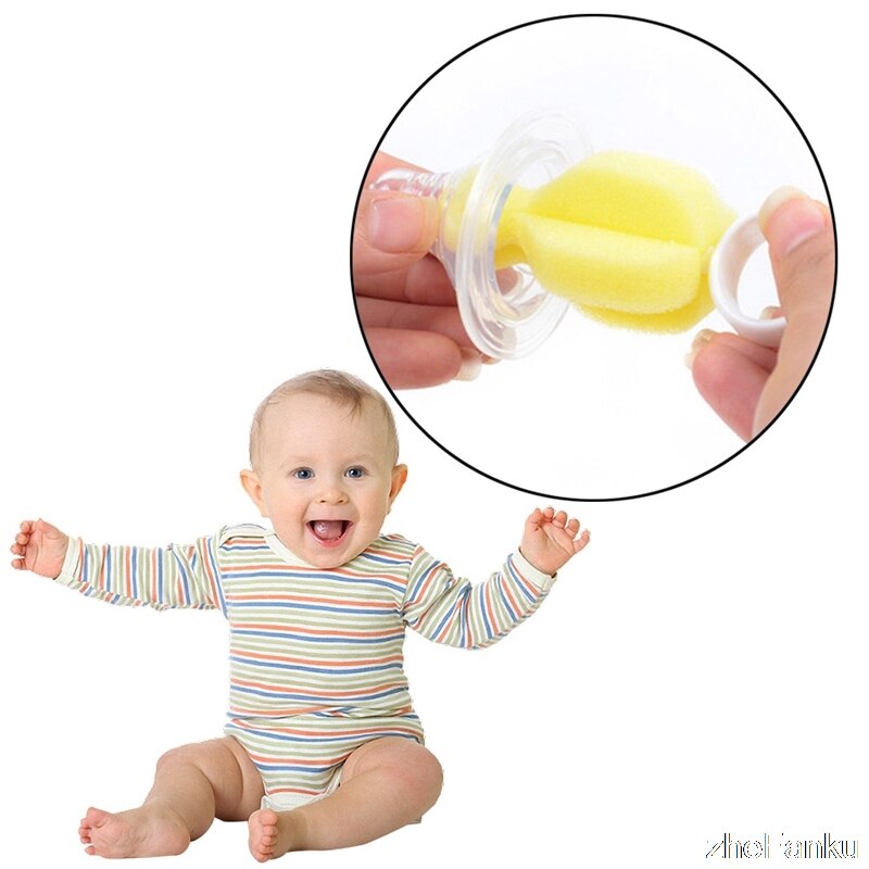 2 stücke Neue 360 Grad Rotierenden Schwamm Gelb Baby Nippel Pinsel Babys Zitzen Reinigung Fütterung Flasche Pinsel Kleinkind Schnuller Reiniger