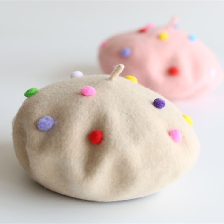 Boina de lana de invierno para niña, gorros cálidos Vintage para niños, boina plana para niñas, boina para mujeres, sombrero de invierno, traje para 3-6 años