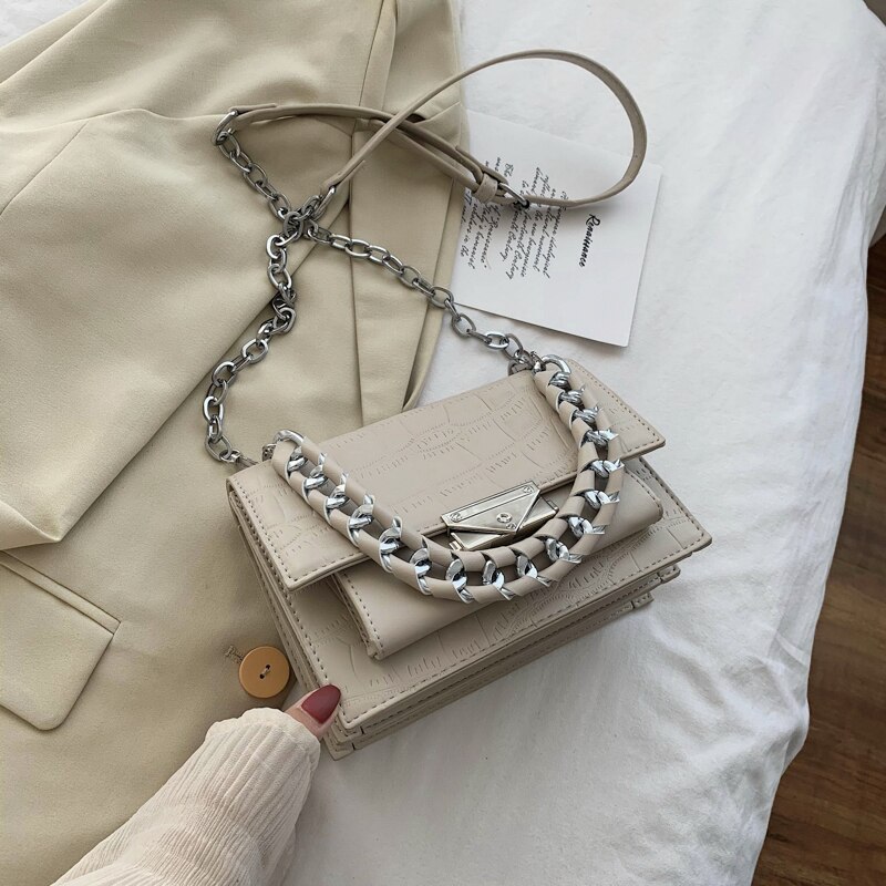 Pierre modèle sacs à bandoulière pour femmes nouvelle couverture solide couleur PU cuir sac à main dame quotidien épaule sac de messager: Khaki