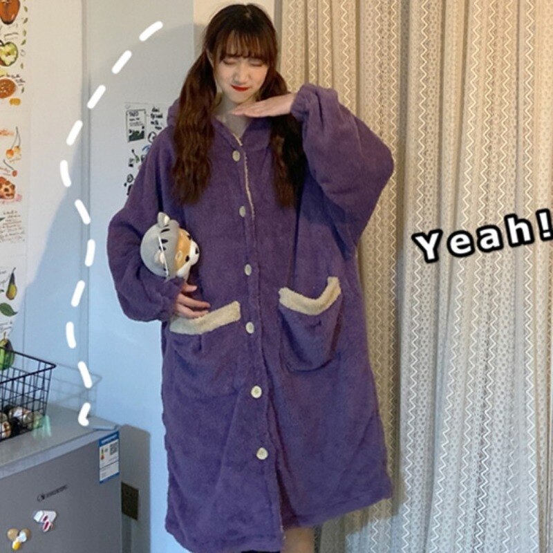 Autumn and Winter Onesie Women Girlfriends Cute Hooded Nightgown Sweet Romper