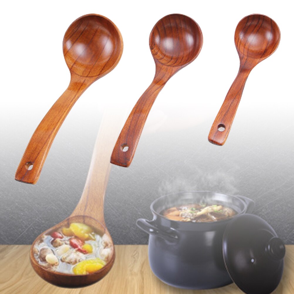 Wooden Large Soup Scoops Long Handle Cooking Scoop Wood Ramen Rice Spoon Soup Ladle Catering Tableware Kitchen Utensil