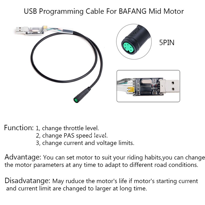 E-bike Cable For Bafang/8FUN Motor Kits Gear Sensor USB Programming Hydraulic Brake Sensor Display 5PIN Brake 3pin 1T4 1T2