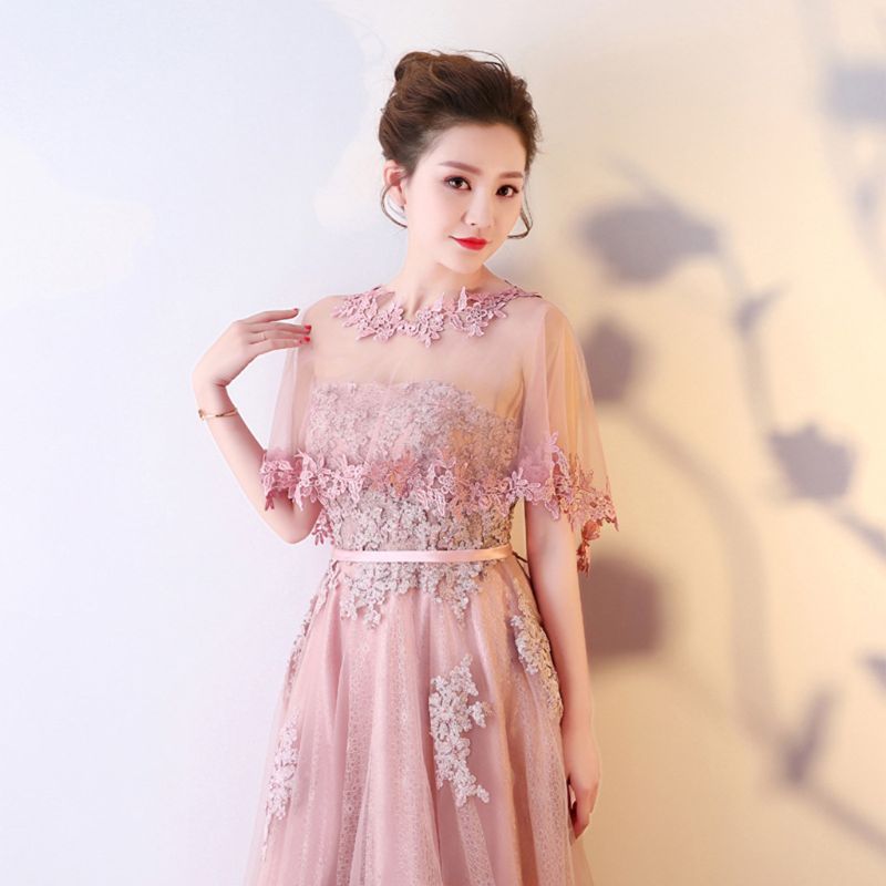 Femmes simple couche pure haut bas mariage châle enveloppement dentelle florale Applique épissage garniture mariée soirée Cape haussement d'épaules Capelet boléro