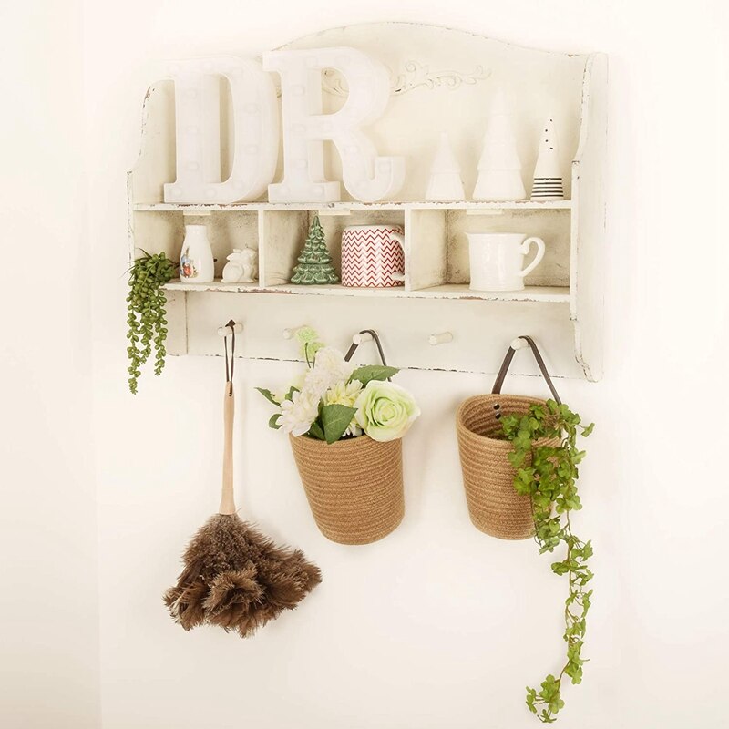 De yute cesta colgante conjunto de 2 yute colgante canasto yute cesta de mimbre para las plantas y partes colgando de la pared de la decoración