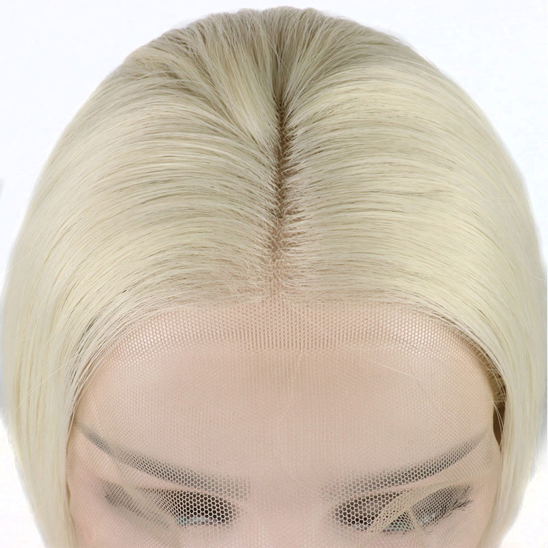 Bombe Blonde couleur longue droite synthétique dentelle avant perruque sans colle résistant à la chaleur fibre cheveux milieu séparation pour les femmes perruques