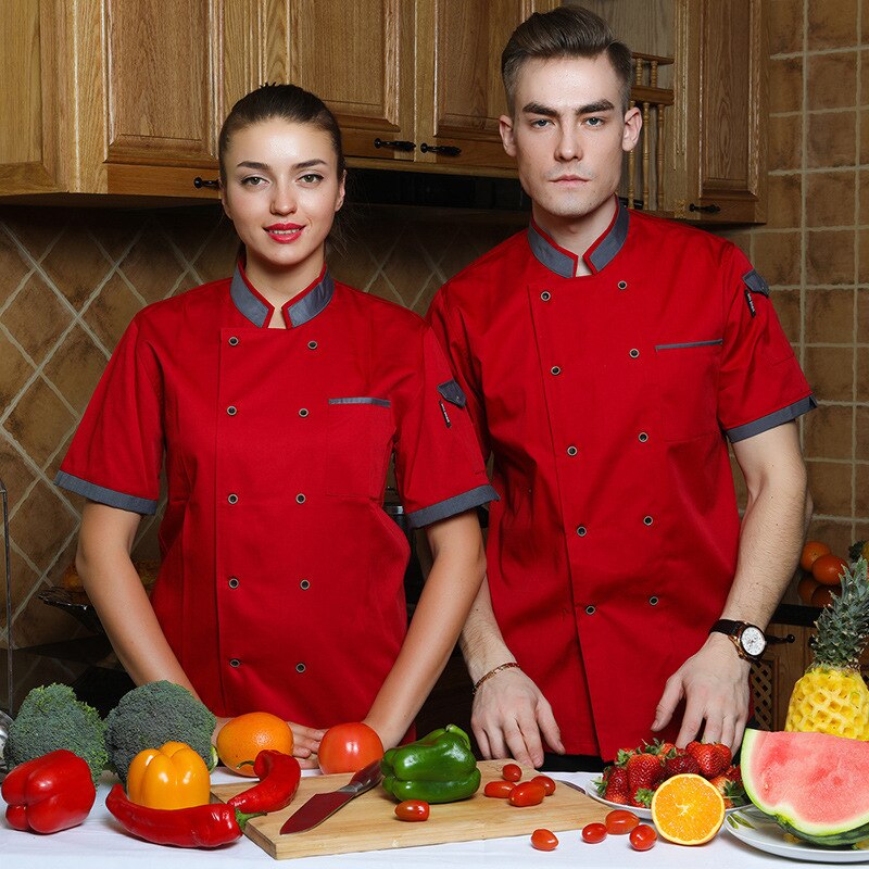 Chef Uniform Men Long Sleeve Restaurant Chef's Cake Shop Bakers Bakery Canteen Staff Dress With Short Sleeves