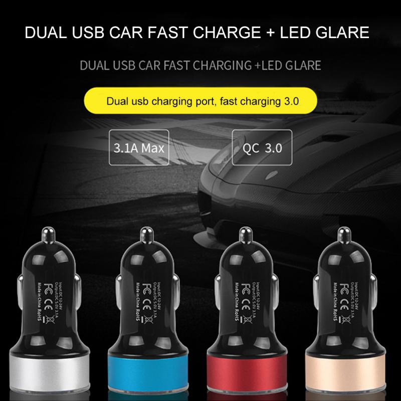 Cargador de coche USB Dual QC 3,0, adaptador de 2 puertos 3.1A, encendedor de cigarrillos, voltímetro LED, cargadores de teléfono móvil