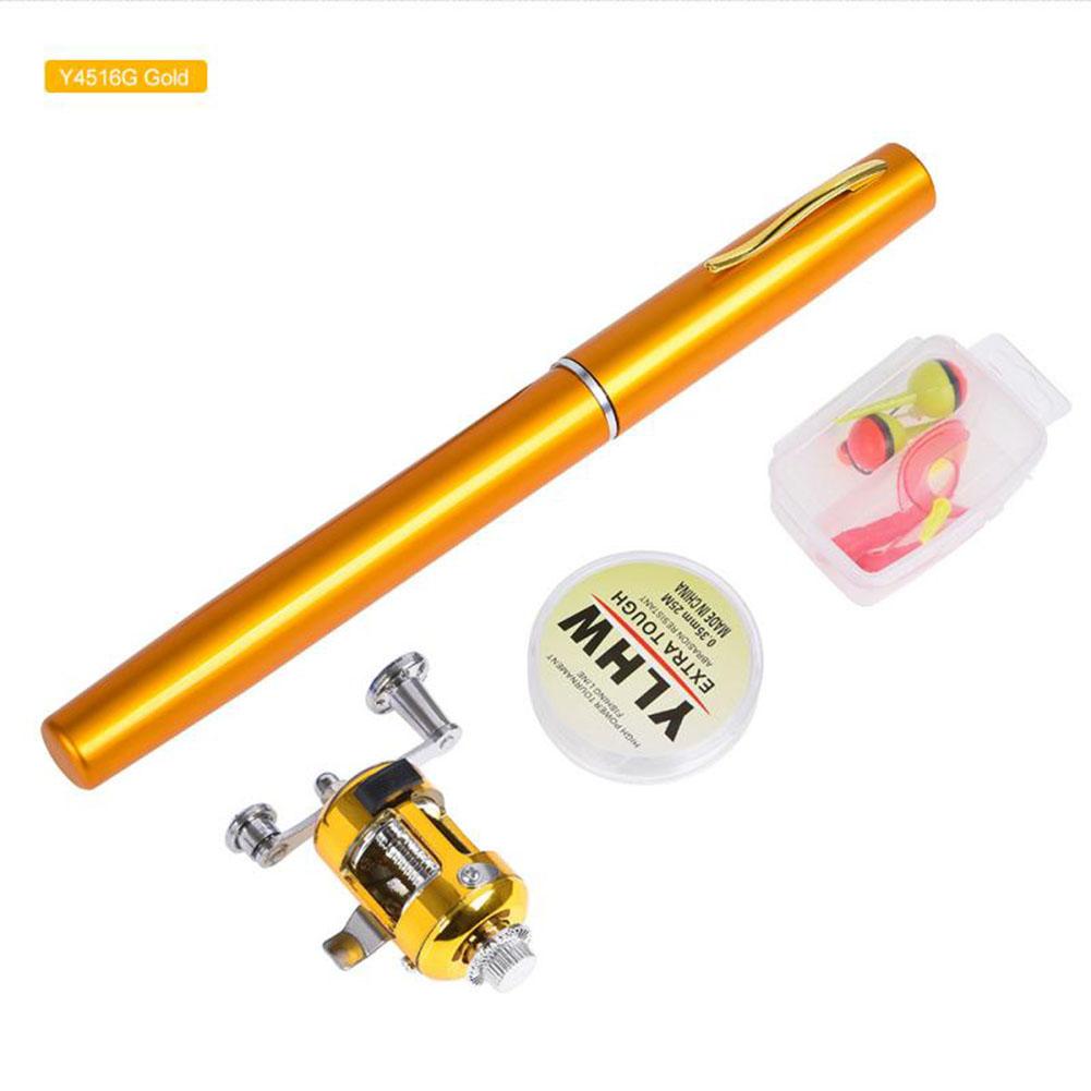 Outdoor Portable Mini Pen Fishing Rod Telescopic Pocket Pen Fishing Rod Mini Fishing Pole Fishing Accessory For Fishing Gear Set: gold