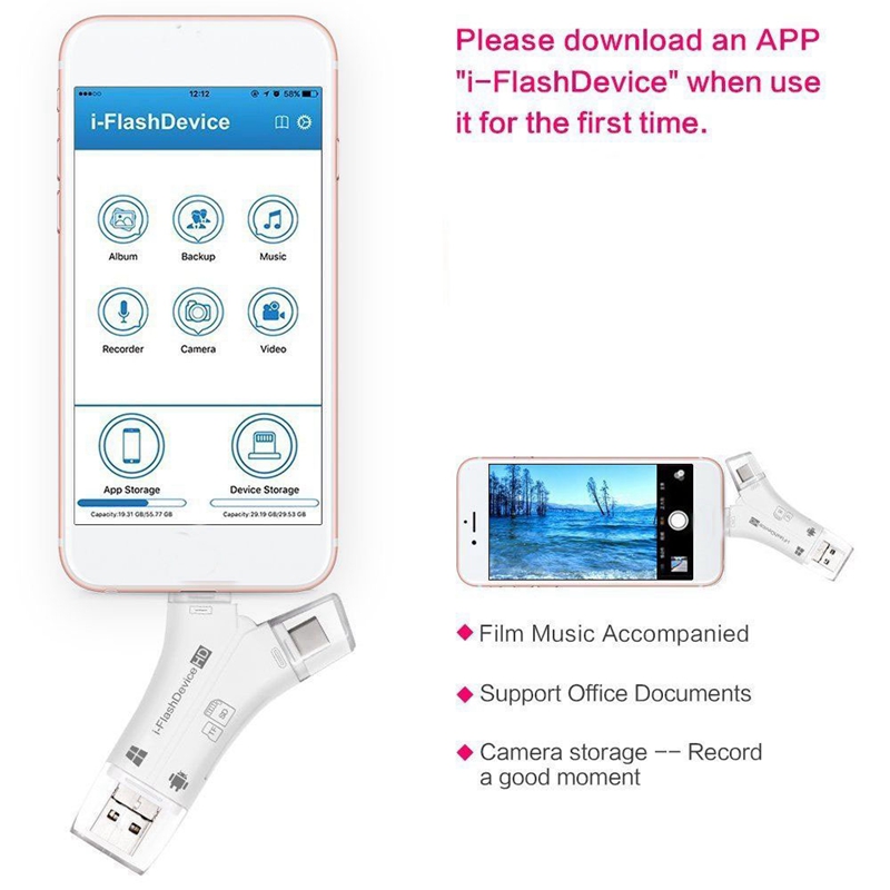4 In 1 I Flash Drive Usb Micro-Sd & Tf Kaartlezer Adapter Voor Iphone 5 6 7 8 Voor Ipad Macbok Android Camera