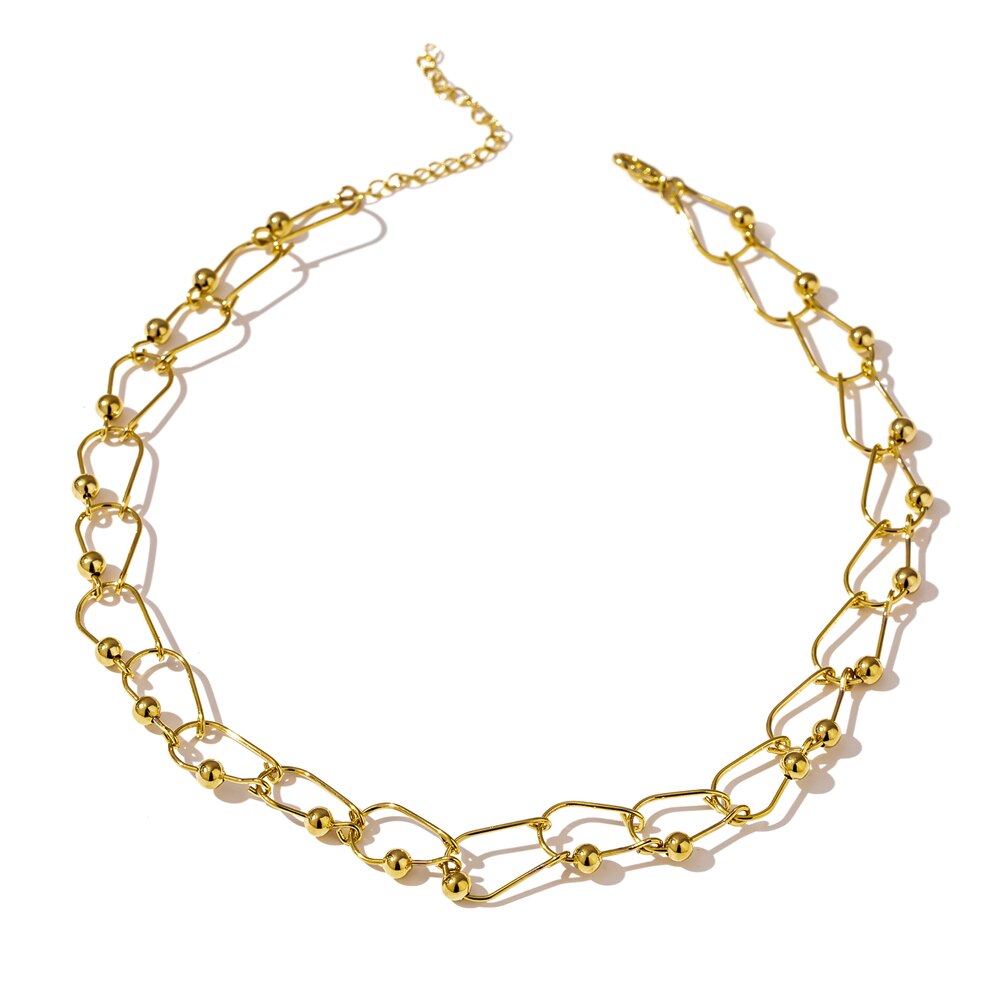 Yhpup Chain Torques Necklace Temperament 14 K Golden Metal Copper Collar Necklace for Women collane donna statement: Default Title