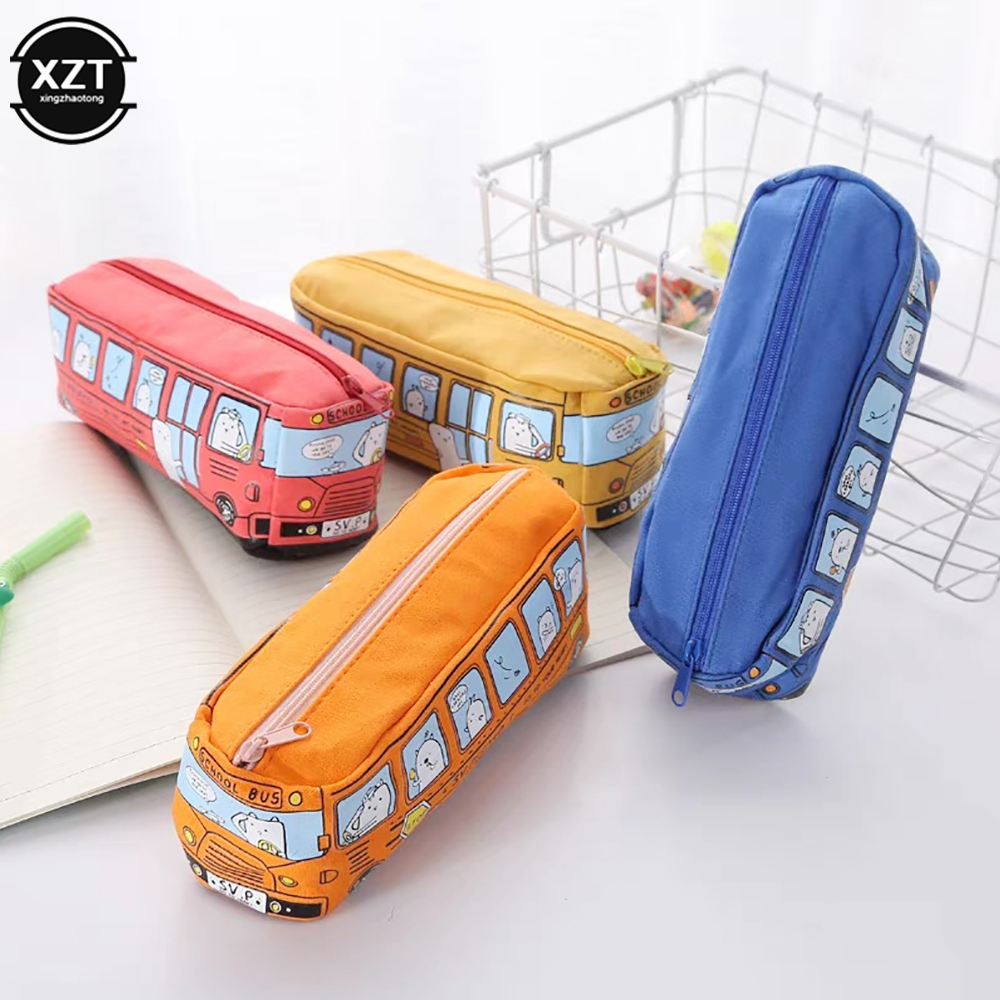Cute Bus Pencil Case Canvas Stationery Box Large Capacity Pen Bag School Pencil Cases for Children Pen Case Kawaii Student