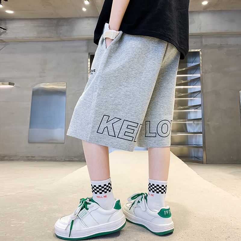 Pantalones cortos de algodón para niños y adolescentes, ropa deportiva a la , color gris/naranja, hasta la rodilla, de 8 a 12 años, novedad de verano
