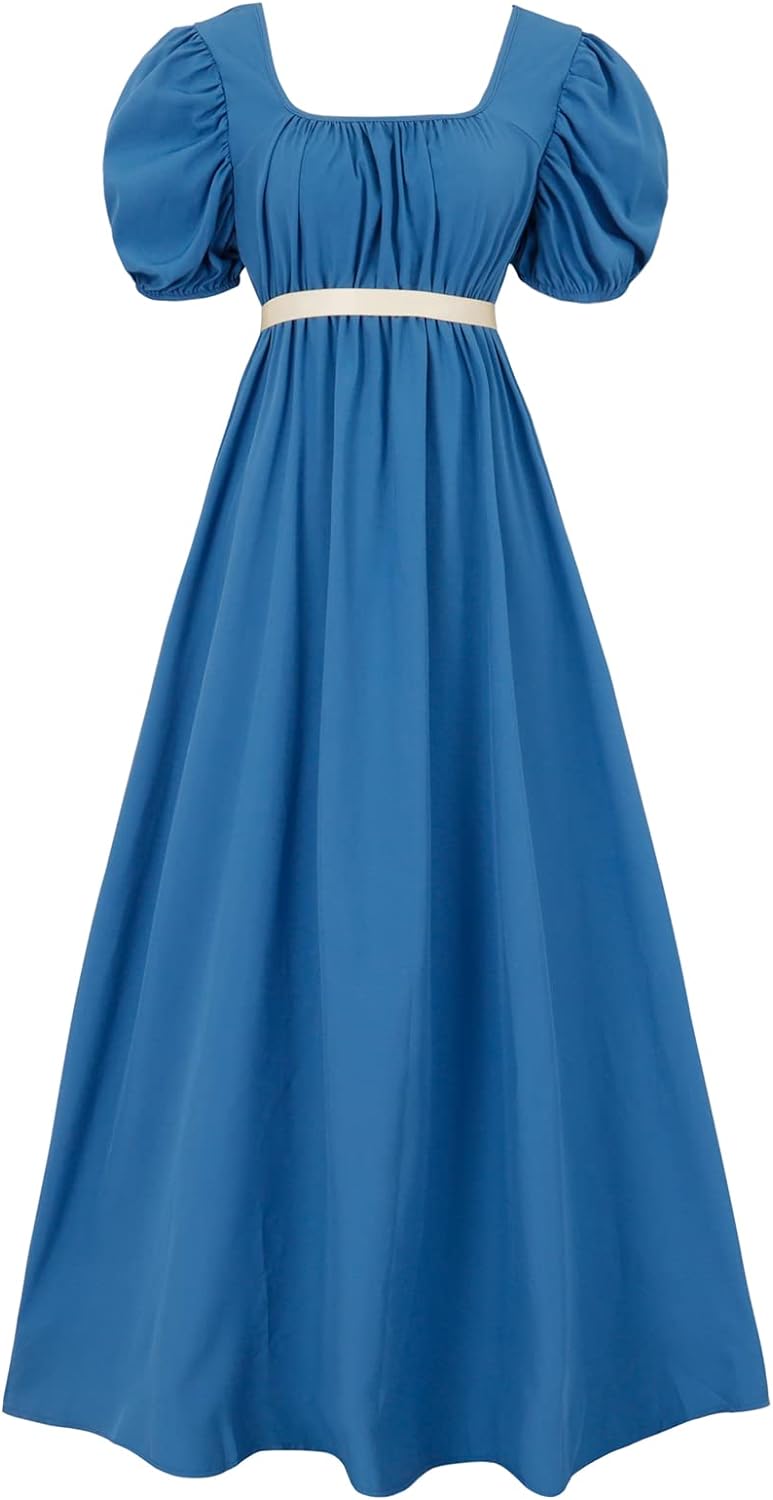 Grünes Regentschaft kleid für Frauen kostüm mit Schärpe Empire Taille gekräuseltes langes Kleid mit Puff ärmeln für Partys, Hochzeiten und Gala