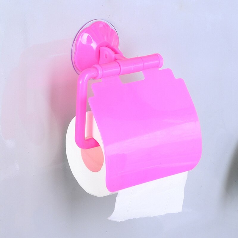 Wall Mounted Plastic Suction Cup Bathroom Toilet Paper Roll Holder With Cover