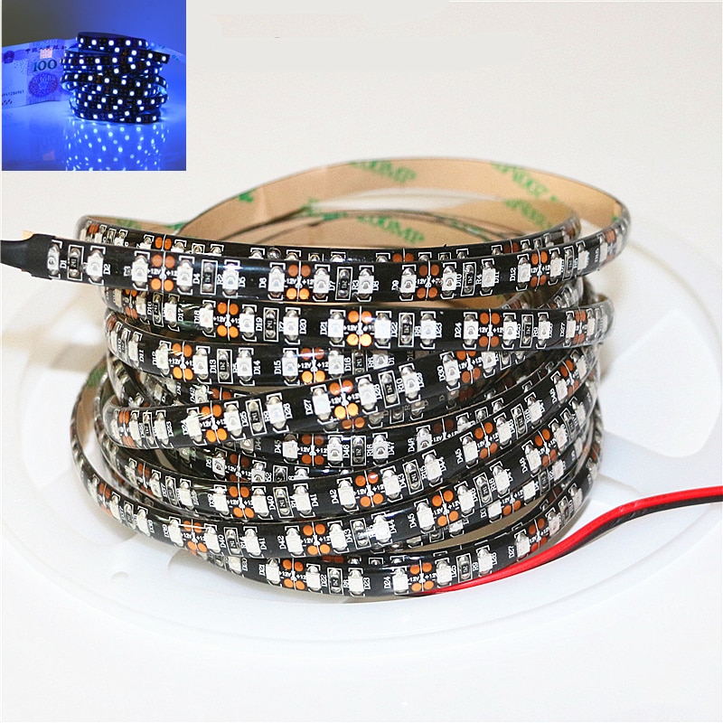 12V 5M rayos ultravioleta 395-405nm tira de LED UV cinta de luz LED negra 5050 3528 2835 SMD 60led/m 120led/m lámpara de cinta de diodo púrpura