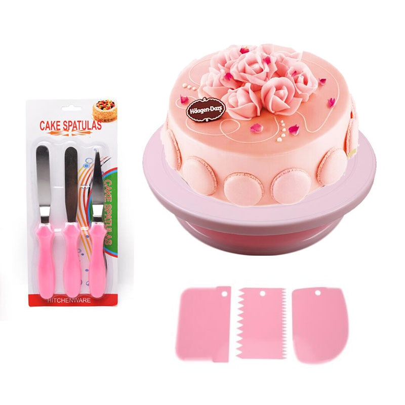Supports pour plateaux à gâteaux avec 2 spatule à glaçage | 3 lisses accessoires de décoration de gâteau de confiserie, outil de pâtisserie