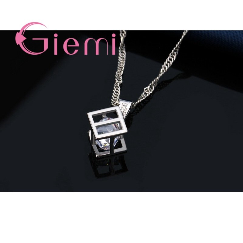 Shiny Clear Zirconia Sieraden Sets Voor Vrouwen Geometrische Vormige Oorbel Hanger Ketting Vrouwen Accessoires