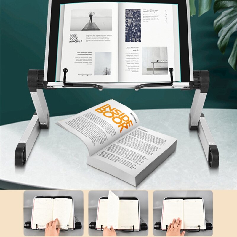 Foldable Reading Book Holder Bookcase Stand 360 Degree Adjustable Support for PC