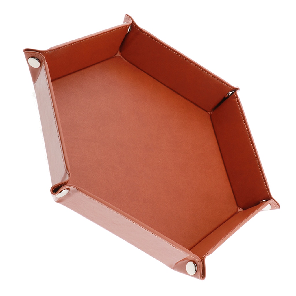 Soporte de dados de cuero PU, bandeja hexagonal plegable para juegos de mesa de mazmorras y dragones RPG DND