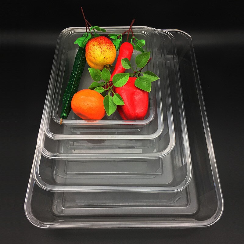 Bandejas de plástico acrílico para servir, platos rectangulares transparentes para servir frutas y verduras, juego de cena, platos cuadrados