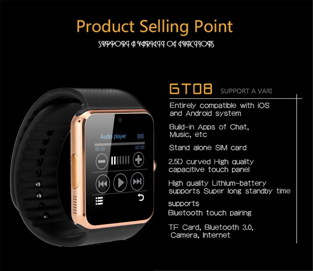 Smart horloge met touchscreen Bluetooth Camera muziek mannen pols smartwatch