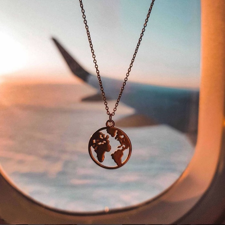 PHYANIC Delicate World Map Pendant Necklace Globe Charm Stainless Steel Boho Jewelry Wanderlust Earth Necklace Travel