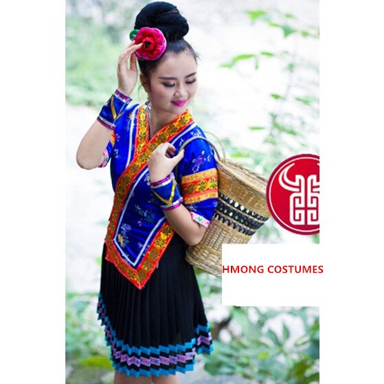 Nouvelle femme broderie Tujia/Miao/Dong danse porter femme ethinc Hmong argent costumes scène performance chinois danse folklorique robe: shirt and skirt / XXL