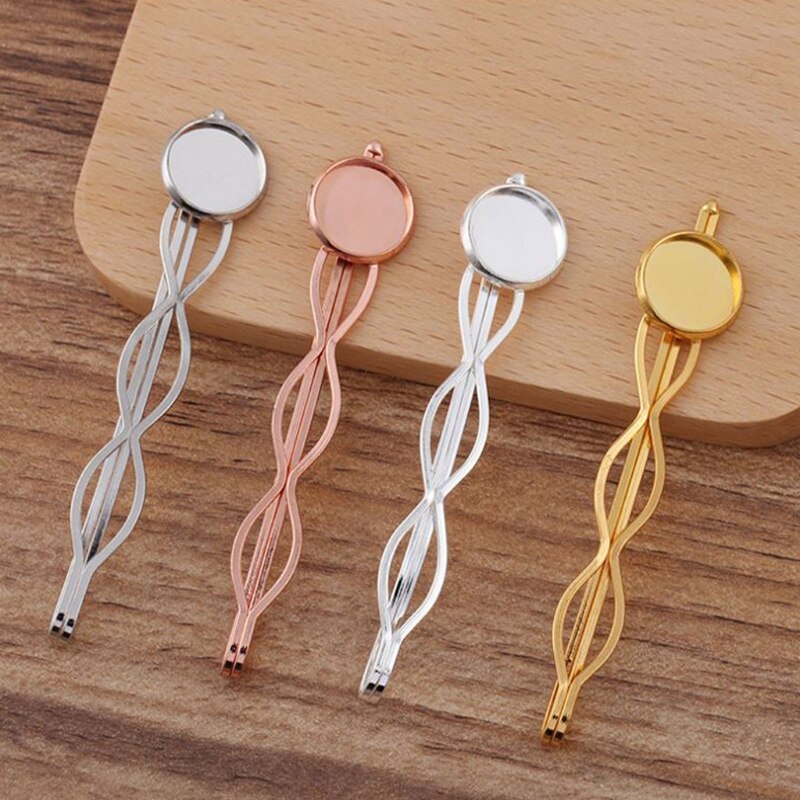 20pcs/lot Hair Jewelry Settings Cabochon Base Blank Bezel Trays for 12mm Round Cabochon Hairpins Diy Accessories