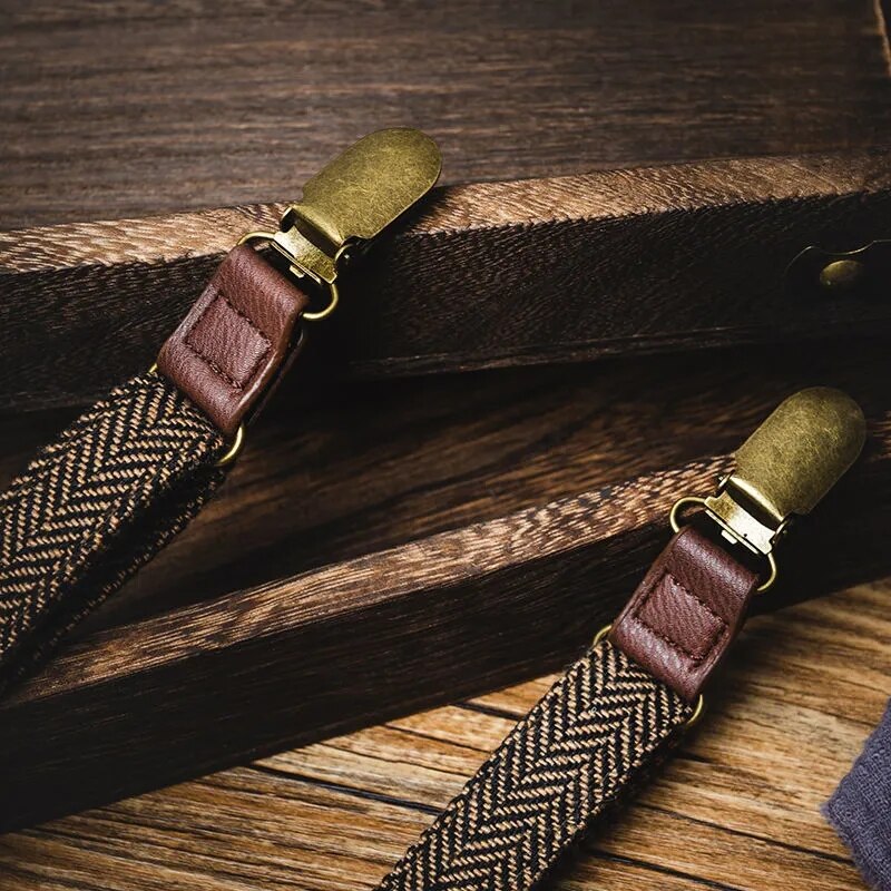 Bretelles de pantalon antidérapantes pour hommes, matériau à chevrons, Clip de sangle rétro, britannique, pour fête de mariage, 2x120cm