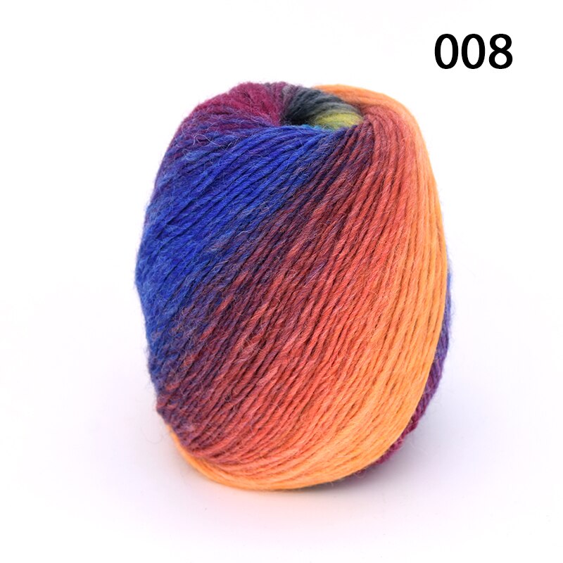 50g/ kugle lang regnbue uld farvning ren uld garn dame sjaler tråd uld hat frakke: 008
