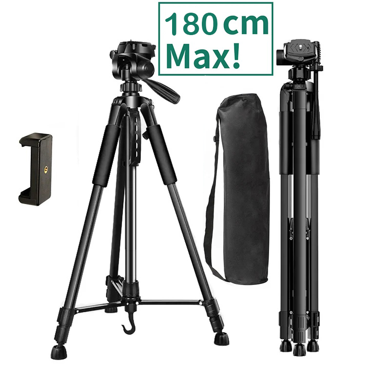 210Cm Statief Hoogte Zware Dury Camera Statief Tripod Tripode Trípode Draagbare Professionele Aluminium Pan Hoofd Voor Dslr Telefoon Ring Licht: Black