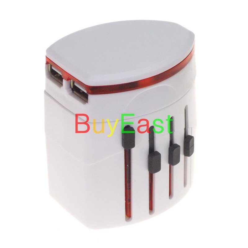 Dual 2 Port USB Travel Plug Adapter Change UK/EU/US/AU/China/Japan Plug Works In Over 150 Countries: White / White