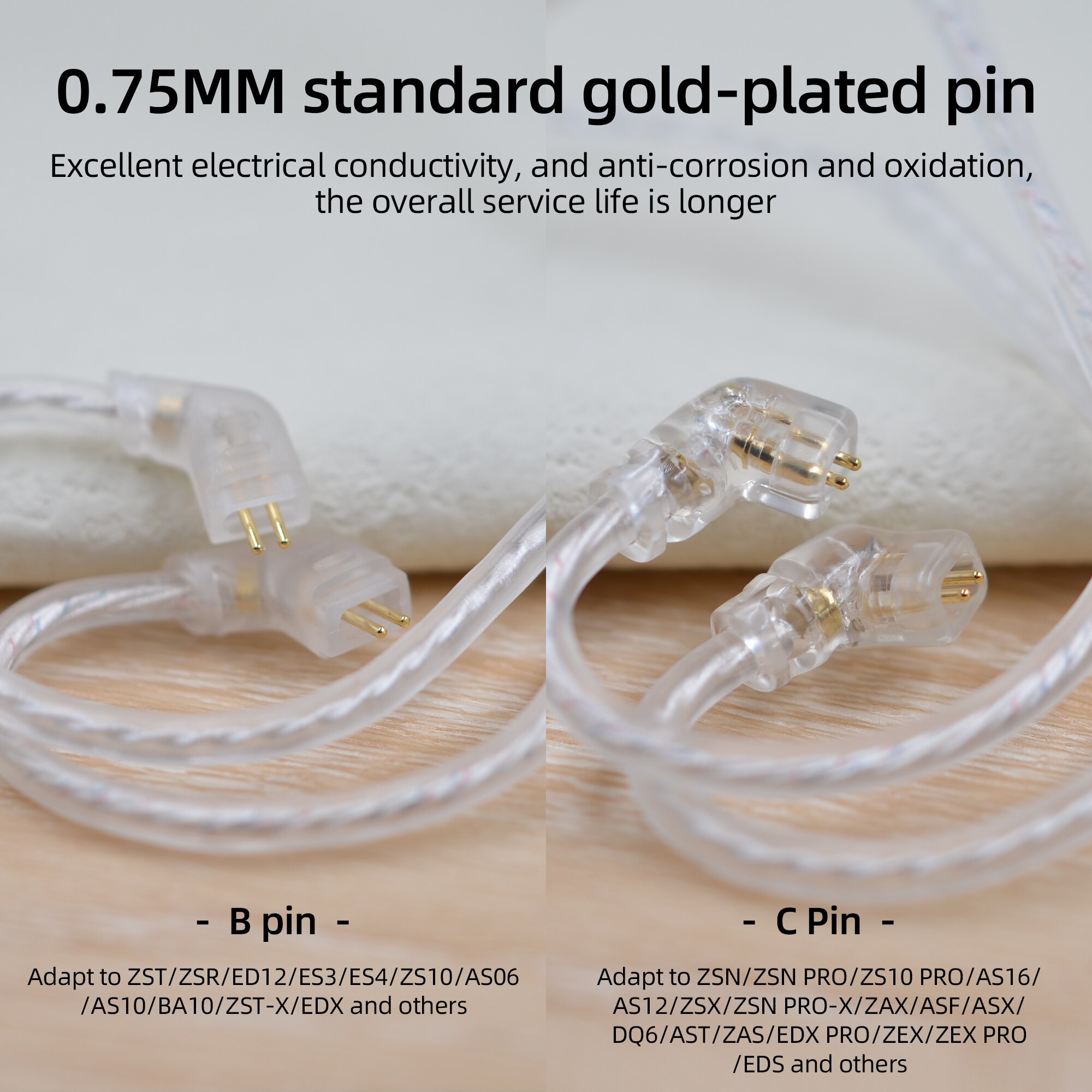 Auriculares KZ ZSX/ZSN Pro/ZS10 Pro/AS16, Cable de actualización Chapado en plata, 2 pines, 0,75 MM, Cable de cobre libre de oxígeno de alta pureza