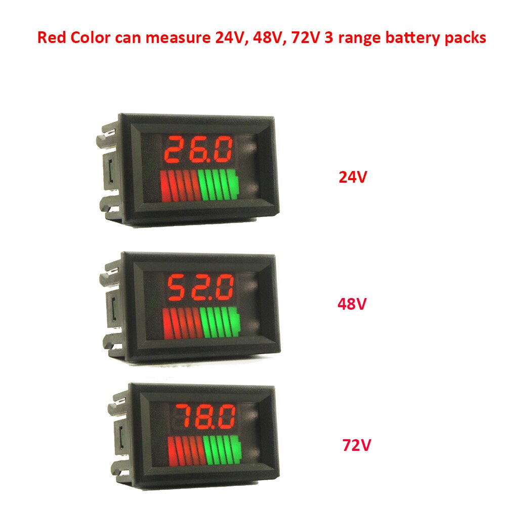 10 Segment LED Battery Level Bar Graph 12V/36V/60V 24V/48V/72V Lithium Battery Capacity Meter Charge Indicator Battery Tester: 24V 48V 72V Red