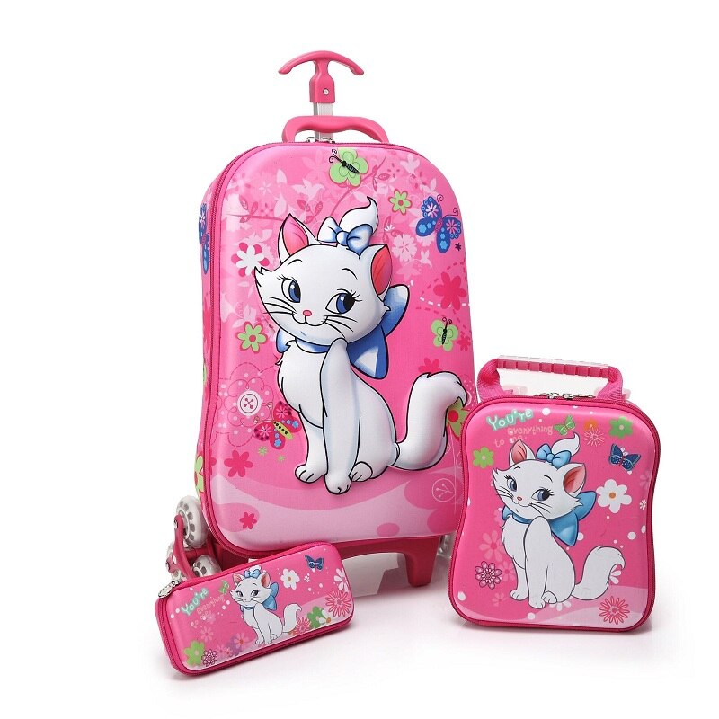 3PCS/set cartoon students trolley case Lovely kids Climb stairs Luggage Travel 3D EVA stereo suitcase child pencil box: Lavender