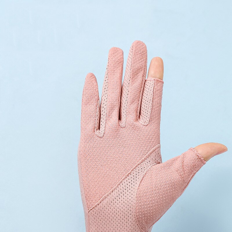 Zomerhandschoenen voor dames met zonbescherming, halfvingerige handschoenen van puur katoen, ademend, antislip, geschikt voor touchscreen, fietshandschoenen.